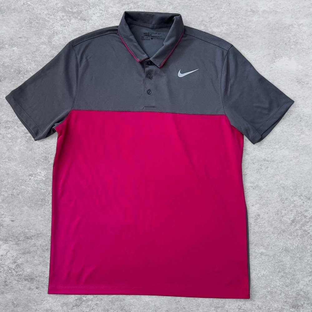 Nike Golf Dri-FIT Polo Shirt Mens Large Grey Pink Colorblock Standard Fit Swoosh